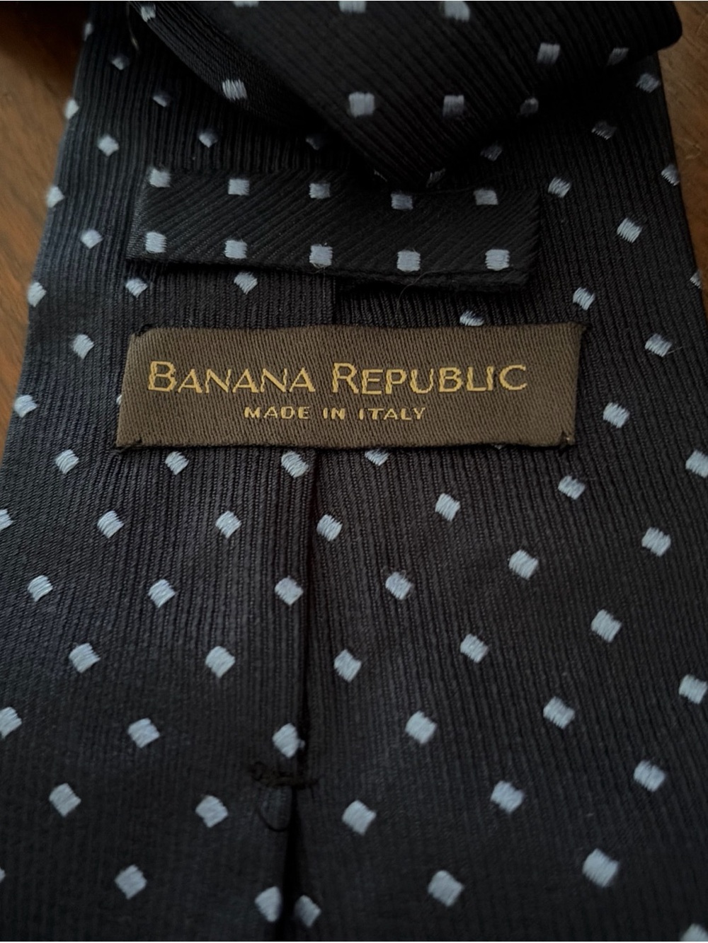 Banana Republic Black Tie with Light Blue Square Dot Pattern 100% SILK